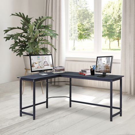 Bureau ordinateur pc maison table angle forme l cadre métal 168x120x75 cm (1/4)