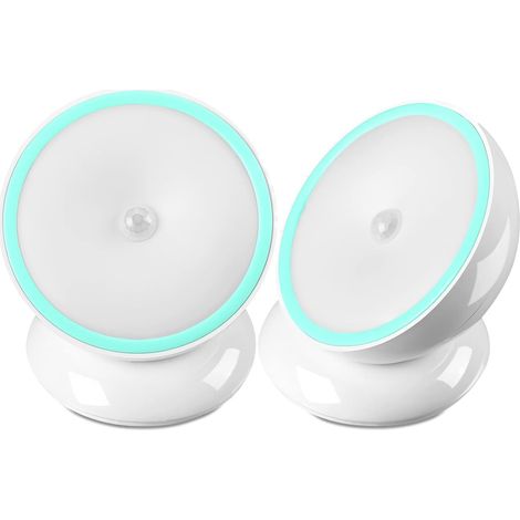 Set mit 2 kabellosen LED-Nachtlichtern mit Bewegungsmelder und drehbarem Sockel für Hütte, Flur, Schlafzimmer, Küche, Kleiderschrank, weiß (Ladefunktion) (1/5)