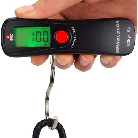 Báscula con gancho, pesaje de equipaje hasta 50 kg, báscula de tara, compacta, alimentada por batería HDWR wagPRO-H50B (1/5)