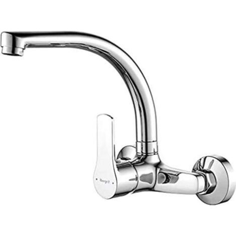 Wall-Mounted Kitchen Sink Mixer Tap, Single-Lever Kitchen Faucet, Chrome, Silver