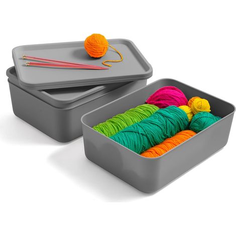 Lot de 3 Boites de Rangement en Plastique avec Couvercle non Clipsable, 12L, Gris, Empilables, pour Cuisine, Salle de Bain, Chambre, Placard, Bureau, Organisation Solide (1/5)