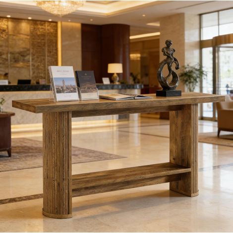 Table console 140x30x80 cm en bois brun, gain de place pour entrée moderne FLORAGRACE (1/5)