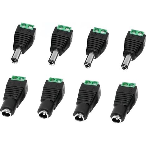 JZK 8X connecteurs adaptateurs d'alimentation CC 5.5mm x 2.1mm, connecteurs à vis mâles et Femelles, adaptateurs Prise et fiche CC pour caméra sécurité CCTV, Ruban LED, routeur (4 Femelles + 4 mâles) (1/5)