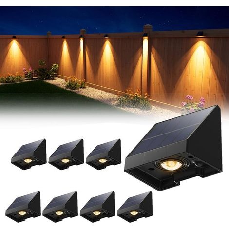 Lot de 12 lampes solaires décoratives pour clôtures. Éclairage extérieur LED étanche à énergie solaire, lumière blanc chaud. Idéal pour murs, terrasses et jardins. (1/5)
