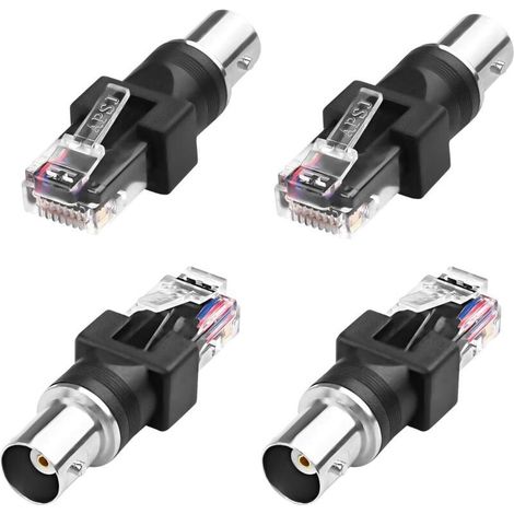 Lot de 4 adaptateurs BNC vers RJ45 Ethernet, BNC femelle vers RJ45 mâle RJ45 coaxial droit pour appareils informatiques (1/5)