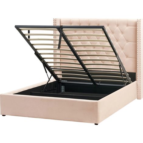 Letto contenitore velluto beige e argento 140 x 200 cm Lubbon