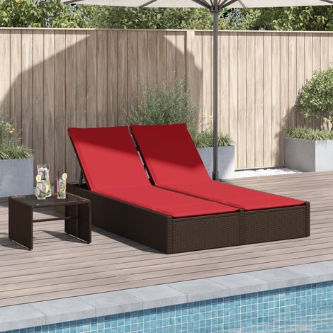 Doppelte Sonnenliege mit Kissen Braun Poly Rattan