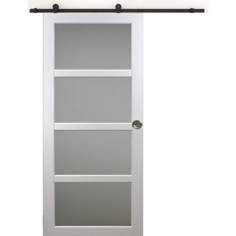 Puerta corredera Tana blanca con cristal H204 x L93 cm, riel con ruedas, conchas de GD MENUISERIES