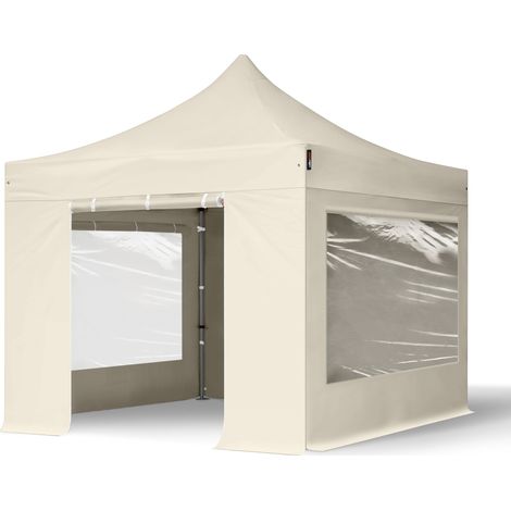 TOOLPORT PopUp Gazebo Party Tent 3x3m - with panorama windows PREMIUM 100% waterproof roof marquee cream