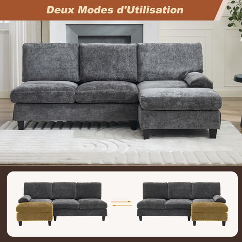19411881 cm canapé rembourré et sofa, canapé 3 places d’angle pour salon, appartement, lounge et chambre à coucher – canapé-lit en L, canapé de détente, gris (1/5)