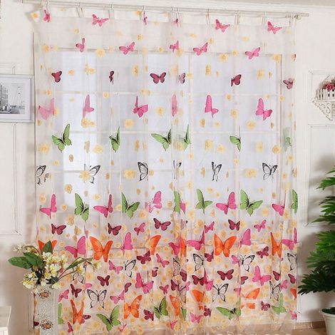 Rideau Voilant Papillon - 200 x 100 cm - Pour Chambre Enfant Fille ou Salon - Poche Pour Tringle - Fibre Synthétique (1/5)