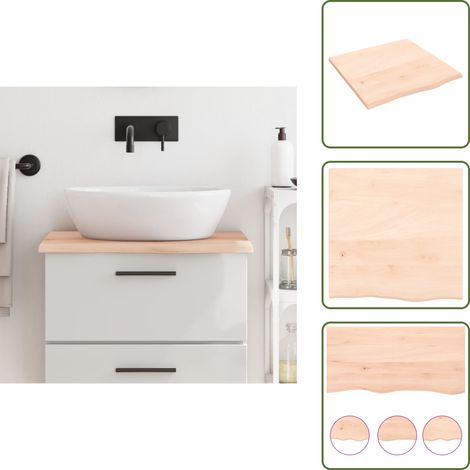 The Living Store Comptoir de salle de bain 60x60x2 cm bois massif non traité - Comptoir Salle De Bain - Comptoir Bois - Plan De Travail Salle De Bain - Meuble Lavabo - Chêne Massif (1/5)