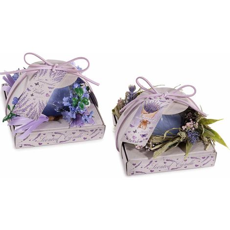 Candele profumate in confezione regalo con ghirlanda decorativa, fiocchetto e tag a tema lavanda, set da 6 pezzi, Ø 11 cm x 7 H