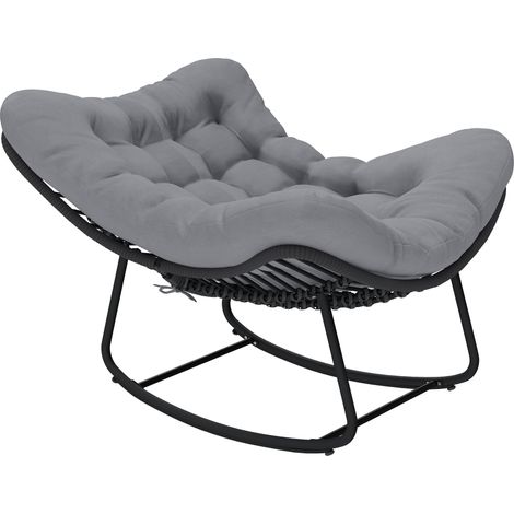 Rattan Schaukelstuhl Relaxsessel Outdoor Sessel mit weichem Kissen für Garten Balkon Grau