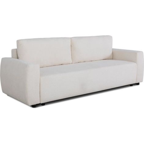 Canapé convertible - 3 places - PHARELL - Tissu Bouclette Beige - Coffre - 231 x 91 x 84 cm (1/5)