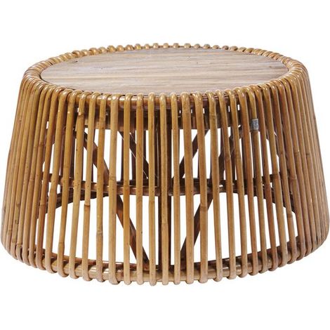 Table d'appoint ronde en rotin et plateau teck recyclé - Table basse conique Ø 59 cm - PANGIVO (1/5)