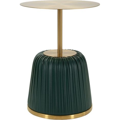 Tavolino Egle in metallo e PU verde e oro Ø 40x55 cm