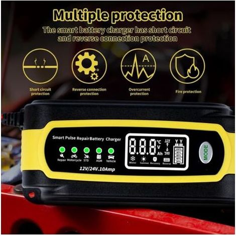 Chargeur Batterie Voiture 12V 10Amp Chargeur Auto/Moto avec Fonction Réparation Impulsions, Adapté pour Bateaux et Véhicules (1/5)