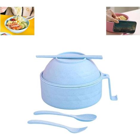 Ciotola per ramen, ciotola per noodles istantanei con coperchio, set ciotola per ramen con bacchette, cucchiaio e forchetta, adatto al microonde, ramen per microonde (1/5)