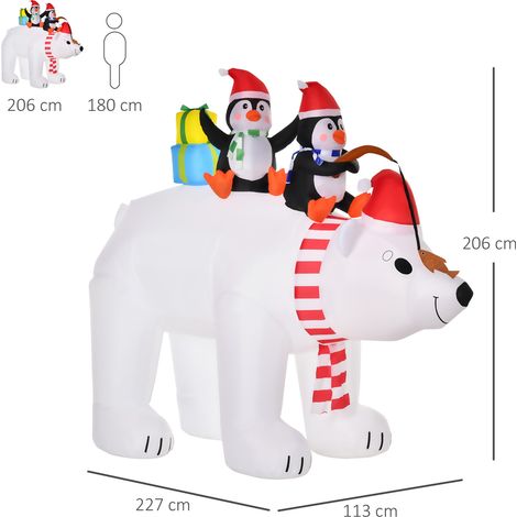 Ours Polaire Gonflable Lumineux LED 206cm Décor de Noël Extérieur Imperméable avec 2 Manchots (1/5)