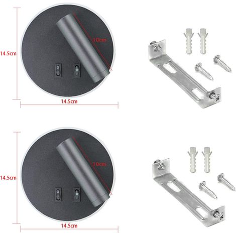 Applique LED liseuses murales spot orientable ( + 3000K lumière chaude) Forme ronde 2PCS 12W 3W 9W Noir (1/5)