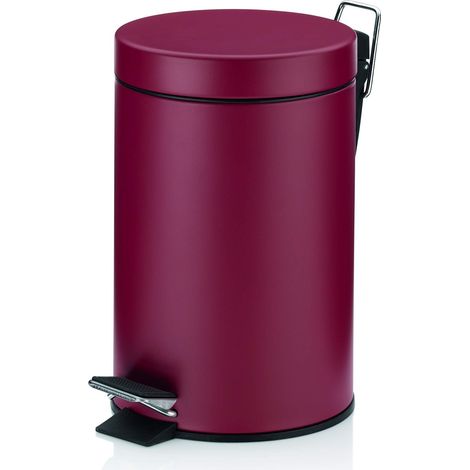 kela bidone cosmetico rosso 3l, bidone a pedale in metallo per il bagno, bidone per i rifiuti del bagno con contenitore interno e maniglia per il trasporto, MONACO, rosso lampone opaco