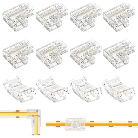 Connecteur Ruban LED Connecteurs LED 8mm en L Et Droits Lot de 12 Pièces pour Ruban LED COB 2 Broches 0-36v Connexion Instantanée sans Soudure Ni Outil Connecteur L Ed (1/5)