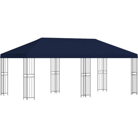 Un gazebo avec parois latérales, 6 x 3 mètres, fibre de polyester bleue et structure en acier, 190 cm. (1/5)
