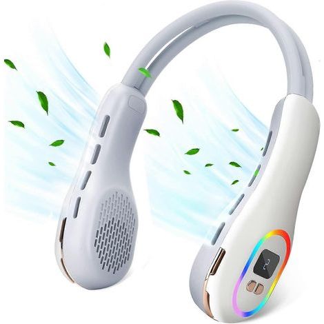 HONORNIC - Ventilateur de cou portable sans pales 3600 mAh avec éclairage d'ambiance RGB, silencieux et portable, idéal pour la maison ou le bureau.