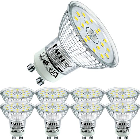 Ampoules LED GU10 Blanc Froid, 4.9W Équivalent Lampe Halogène 75W, Lot de 8, 585 Lumens 6000K Non Dimmable, Éclairage sans Scintillement, Large Faisceau 120° Spot, AC 230V Lampe à Réflecteur (1/5)