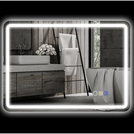 Espejo de baño LED 50x70 cm con Bluetooth y 3 tonos de luz plata (1/4)
