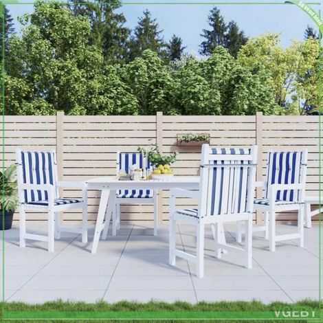 Coussins de chaise à dossier bas - FAFEISY - Rayures - Bleu et blanc - Lot de 4 - Polyester résistant UV (1/5)