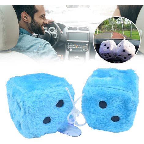 2x dés suspendus pour voiture, peluche pendentif avec points et ventouse, décoration pour pare-brise auto et frigo (1/5)