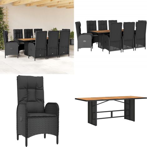 9-tlg. Garten-Essgruppe mit Kissen Schwarz Poly Rattan - Garten Möbel - Gartenset - Esstisch Set - Outdoor Möbel - Terrassenmöbel - Home & Living (1/5)