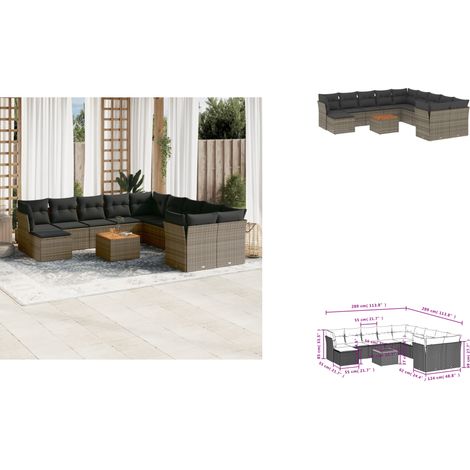 12-tlg. Garten-Sofagarnitur mit Kissen Grau Poly Rattan - Gartenmöbel - Outdoor Möbel - Rattan Gartenmöbel - Lounge Set - Esstisch
