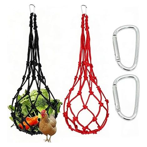 Set of 2 Hanging Chicken Net with Hook Mesh Bag Chicken Feed Poultry Mesh Bag with Hook Chicken Net Bag with Hook (1/5)