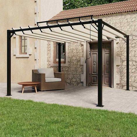 vidaXL Cenador con techo de lamas tela crema y aluminio 3x3 m (1/5)
