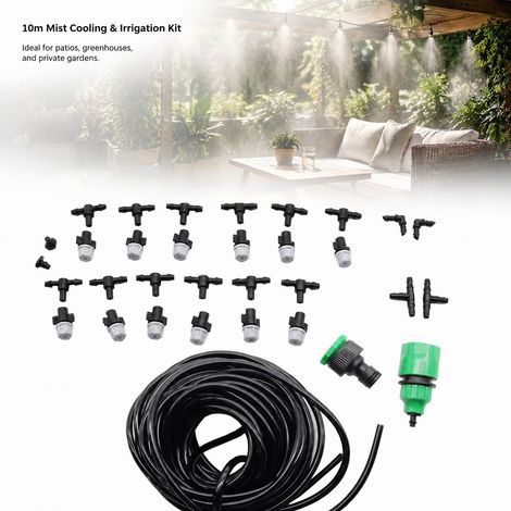 Kit di nebulizzazione Toivize da 10 m - Irrigazione del giardino - Raffreddamento per esterni - Tubo in PE da 4/7 mm con 12 ugelli e connettori, plastica nera, verde e grigia (1/4)