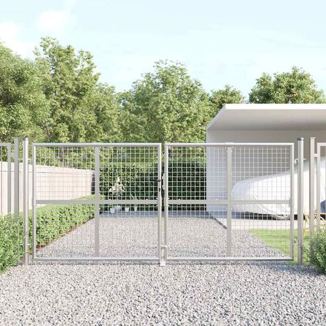 Portail de jardin en grillage, argenté, 300 x 125 cm, acier galvanisé