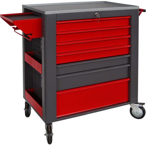 Carrello porta utensili officina con angoli arrotondati 7 cassetti (5 bassi 1 medio 1 alto) ROSSO-GRIGIO GR80 DERBY (1/3)