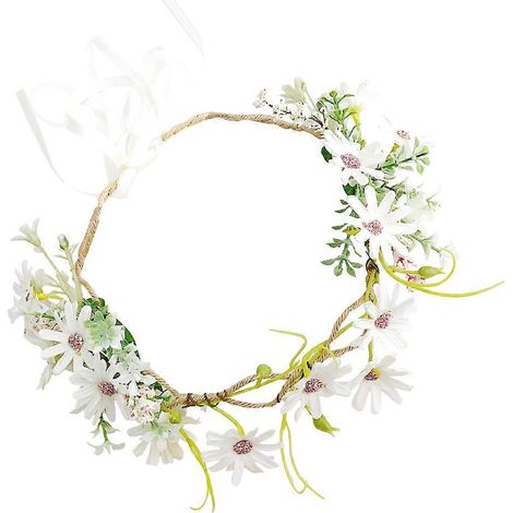 Couronne de marguerites blanches artificielles, décoration compatible avec ruban, 1 pièce faite à la main (1/5)