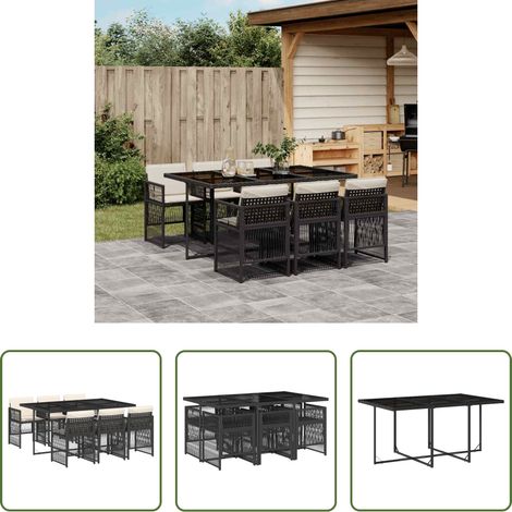 vidaXL Table de jardin - Ensemble à manger de jardin coussins 7pcs Noir Résine tressée (1/5)