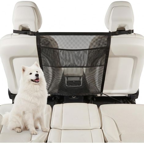 Grille de Voiture pour Chien avec Poches de Rangement, Filet de séparation Universel 69x57cm, barrière de sécurité pour siège arrière, Voiture, SUV et camionnette (1/5)