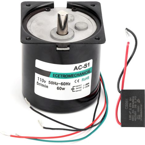 Moteur synchrone à courant alternatif XD80KTYZ + condensateur 60 W à aimant permanent, moteur lent, bidirectionnel, contrôlable, couple élevé, faible vitesse, micromoteur à arbre excentrique, 5 tr/min (1/5)