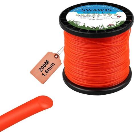 Fil de Coupe Nylon Rond 1,6mm/200m Bobine de Tondeuse Trimmer Line de Rechange pour Jardin de Mauvaises Herbes Fil pour débroussailleuse, Orange (1/5)
