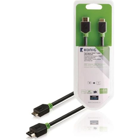Câble HDMI - KONIG - KNV34500E20 - 2 m - Mini HDMI (Type C) vers HDMI Type A - Plaqué or, 4K