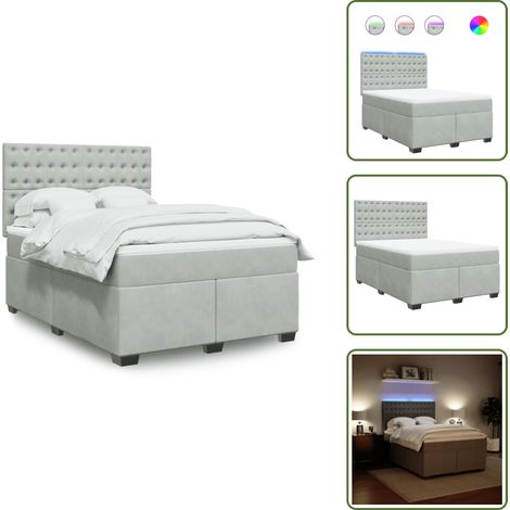 Boxspringbett mit Matratze Hellgrau 140x200 cm Samt - Boxspringbett - Doppelbett - Samtbett - Led Beleuchtung - Höhenverstellbares Kopfteil (1/5)