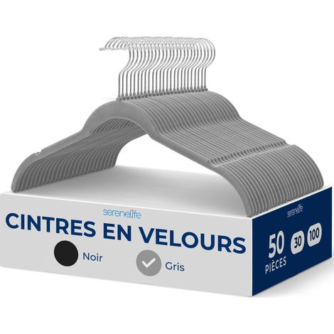 Cintres Velours Gris – Cintres Antidérapants, Ultra-fins Cintres gain de place, crochet pivotant 360°, Robustes 3,6 kg pour chemises, vestes, blouses et robes à bretelles, Lot de 50 (1/5)
