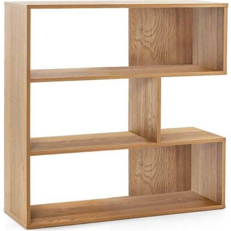 Bibliothèque 3 niveaux irrégulière, étagère ouverte avec 3 cubes - naturel (1/5)