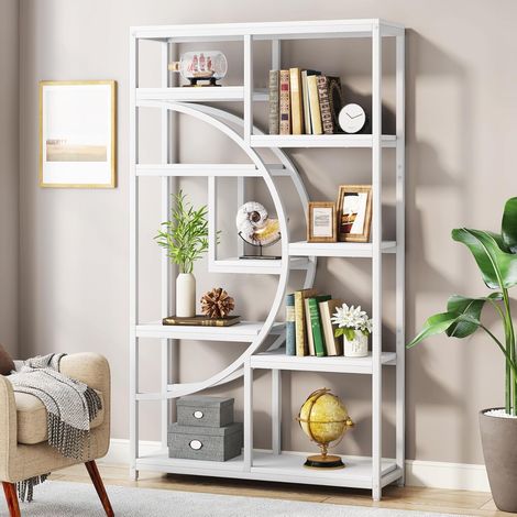 Tribesigns Bookshelf Industrial 5 Tier Etagere Bookcase, Freestanding Tall Bookshelves Display Shelf Storage Organizer with 9-Open Storage Shelf for Living Room, Bedroom( White, 1)